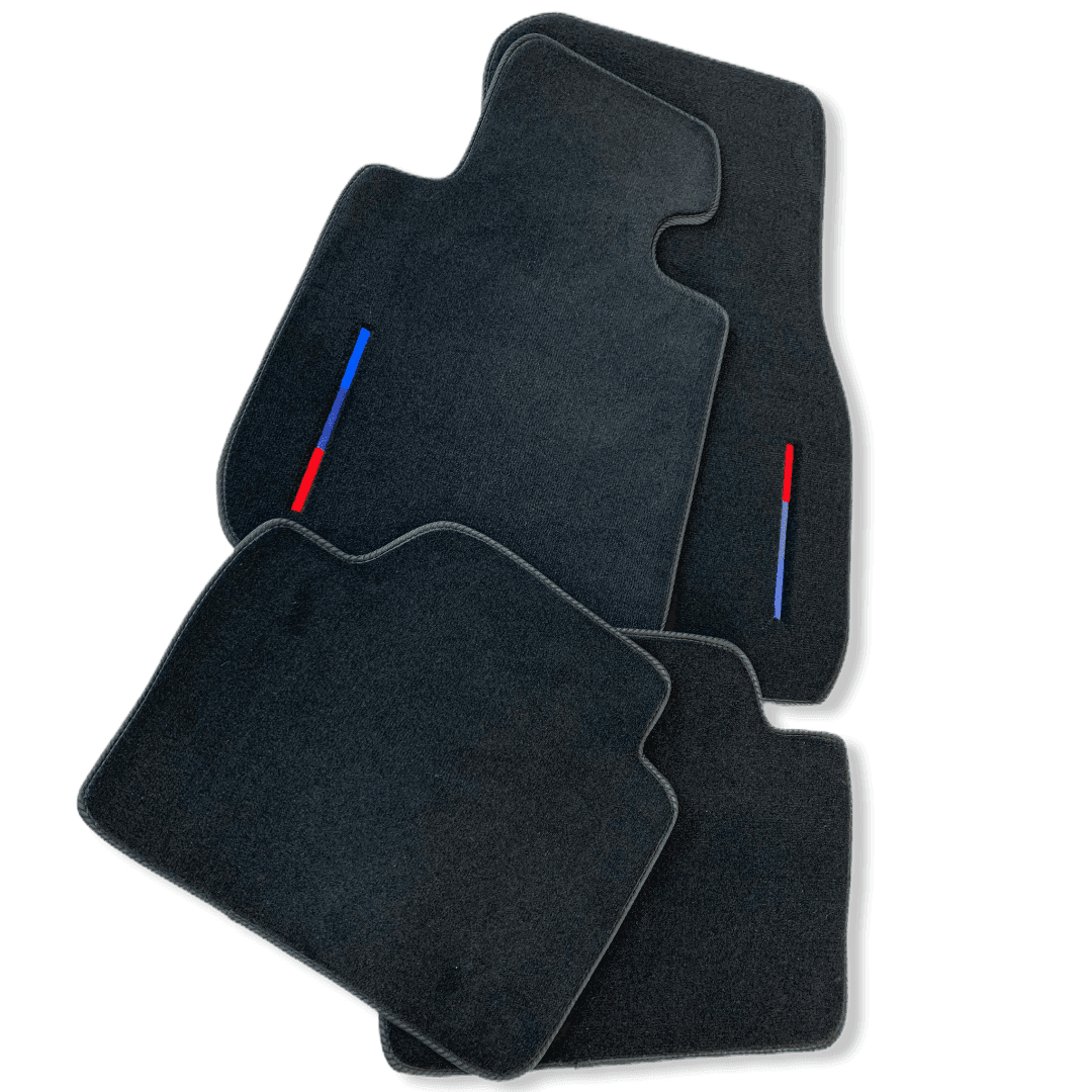 Black Floor Mats For BMW 3 Series E30 2-doors Coupe With 3 Color Stripes Tailored Set Perfect Fit - AutoWin