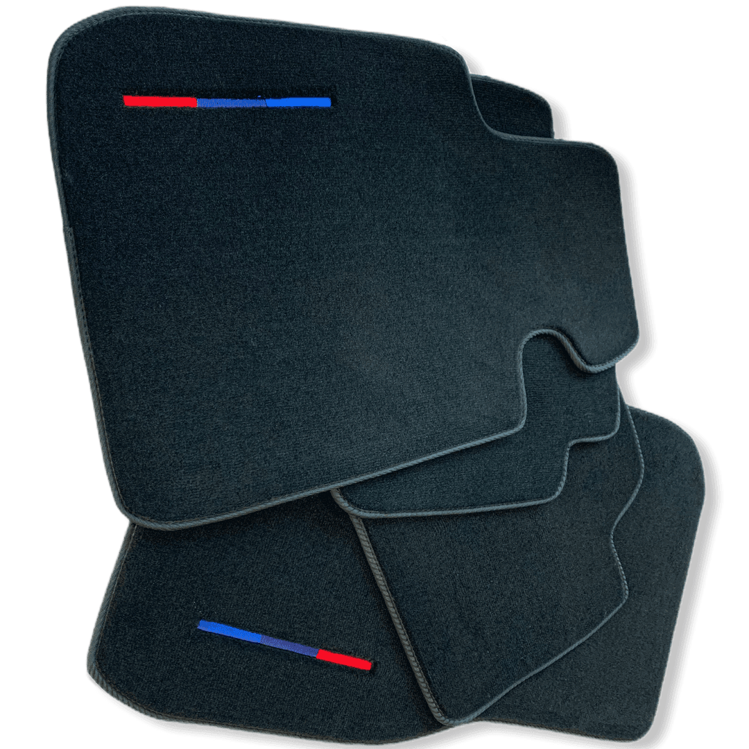 Black Floor Mats For BMW 3 Series E30 2-doors Coupe With 3 Color Stripes Tailored Set Perfect Fit - AutoWin