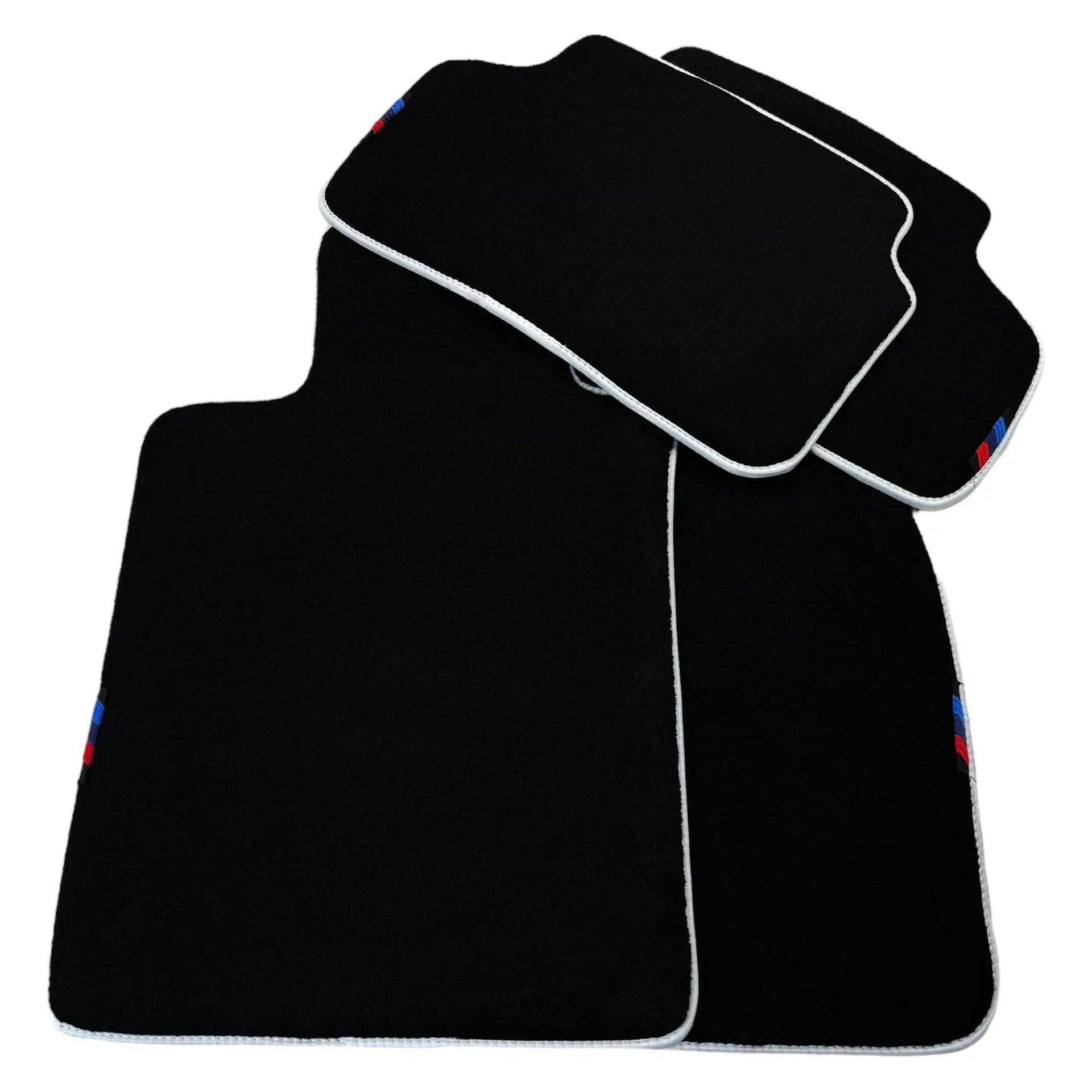 Black Floor Mats For BMW 7 Series F01 | White Trim AutoWin Brand - AutoWin