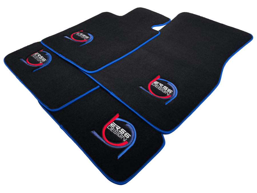 Black Floor Mats For BMW M3 E46 ER56 Design Limited Edition Blue Trim - AutoWin