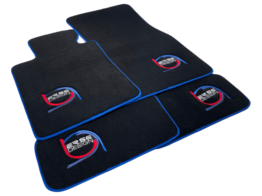 Black Floor Mats For BMW M3 E46 ER56 Design Limited Edition Blue Trim - AutoWin