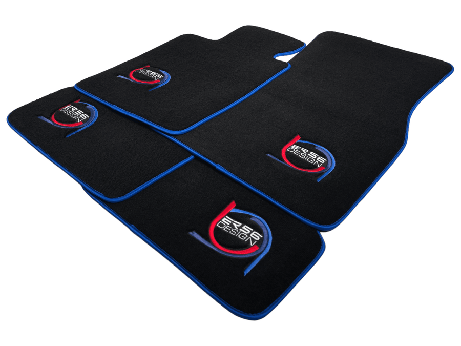 Black Floor Mats For BMW M3 E46 ER56 Design Limited Edition Blue Trim - AutoWin