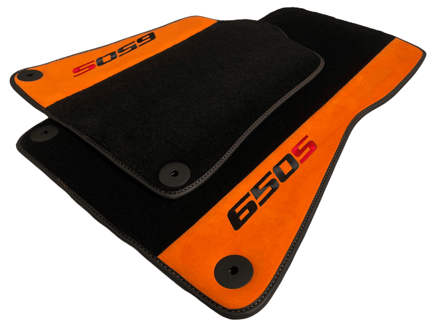 Black Floor Mats For McLaren 650S Black Tailored With Orange Alcantara Leather - AutoWin