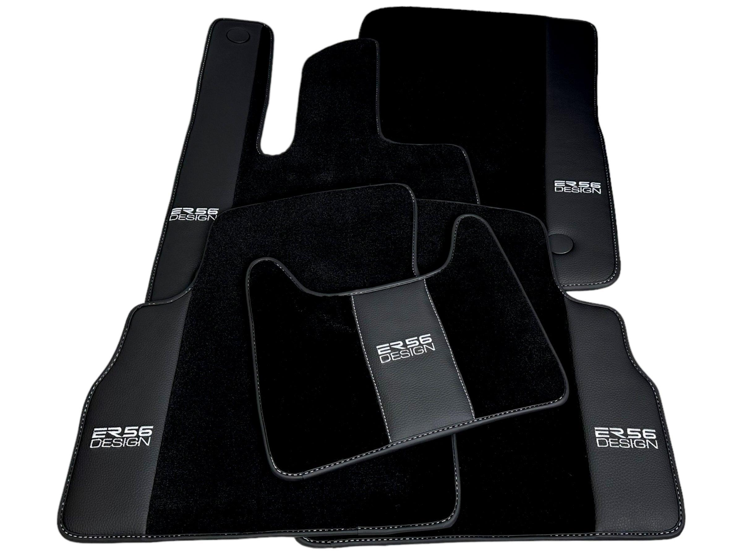 Black Floor Mats For Mercedes-Benz G Class 2019-2022 W463 With Leather Borders ER56 Design - AutoWin