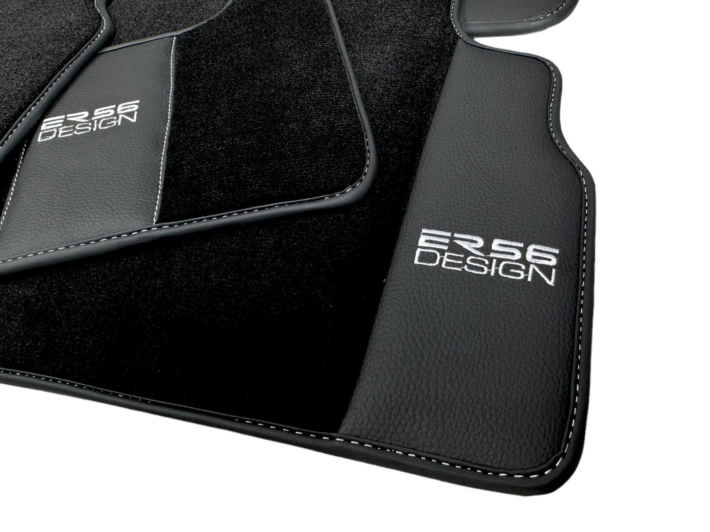 Black Floor Mats For Mercedes-Benz G Class 2019-2022 W463 With Leather Borders ER56 Design - AutoWin