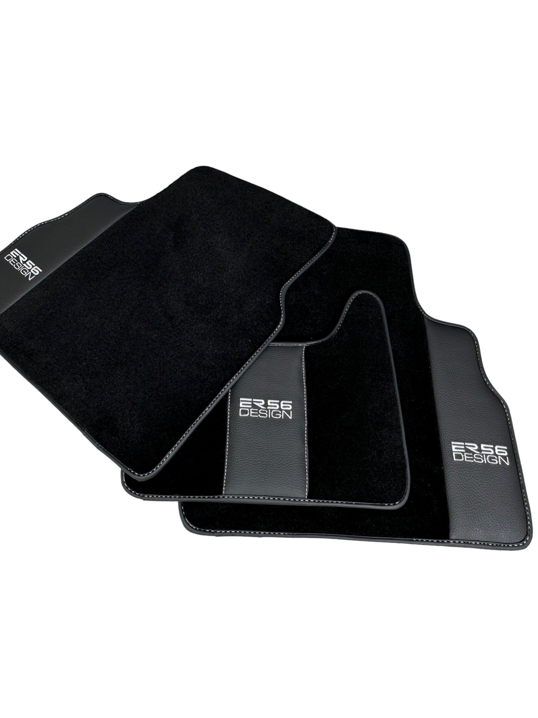 Black Floor Mats For Mercedes-Benz G Class 2019-2022 W463 With Leather Borders ER56 Design - AutoWin