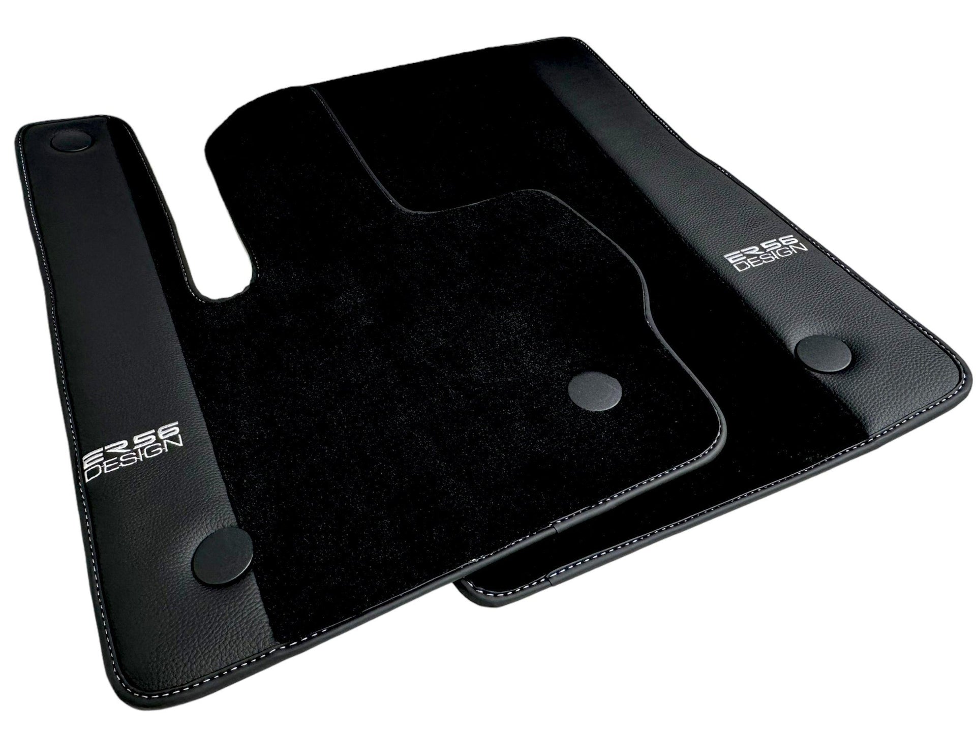 Black Floor Mats For Mercedes-Benz G Class 2019-2022 W463 With Leather Borders ER56 Design - AutoWin