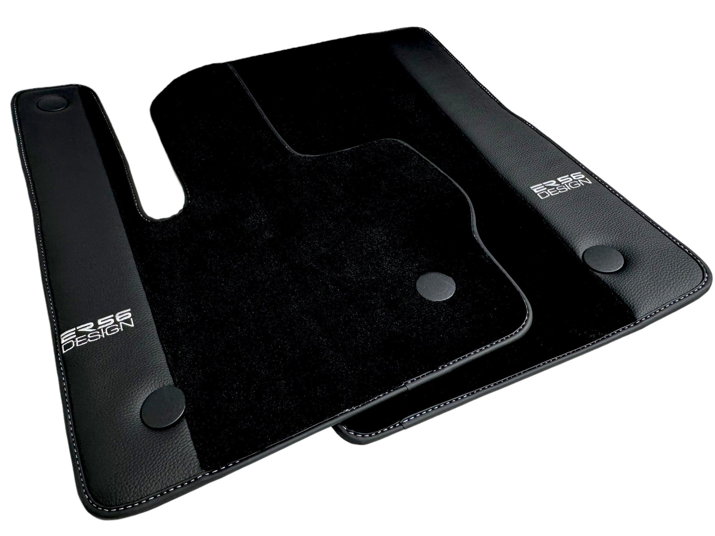 Black Floor Mats For Mercedes-Benz G Class 2019-2022 W463 With Leather Borders ER56 Design - AutoWin