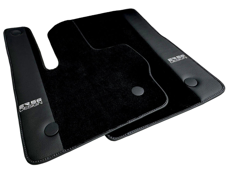 Black Floor Mats For Mercedes-Benz G Class 2019-2022 W463 With Leather Borders ER56 Design - AutoWin