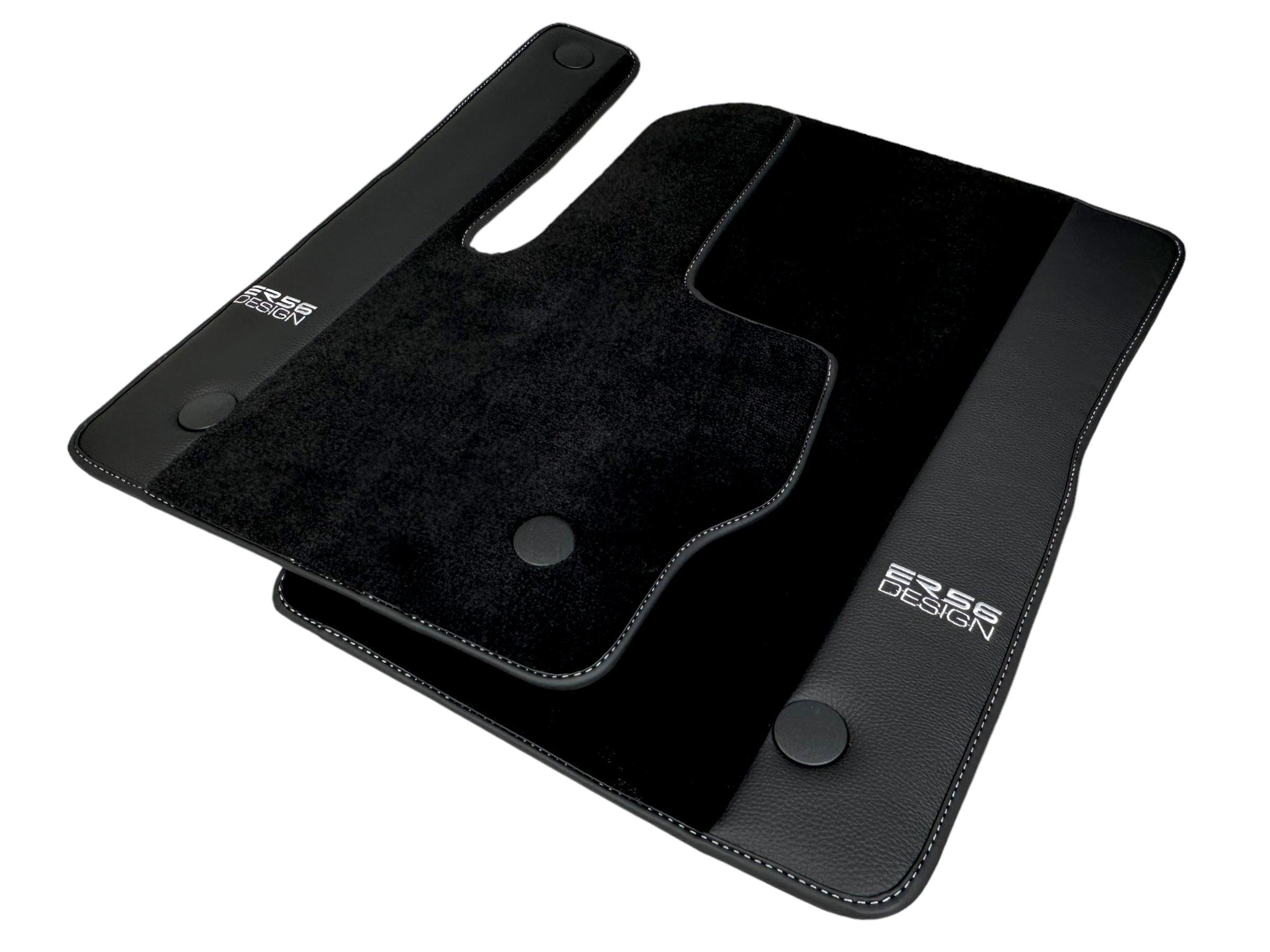 Black Floor Mats For Mercedes-Benz G Class 2019-2022 W463 With Leather Borders ER56 Design - AutoWin