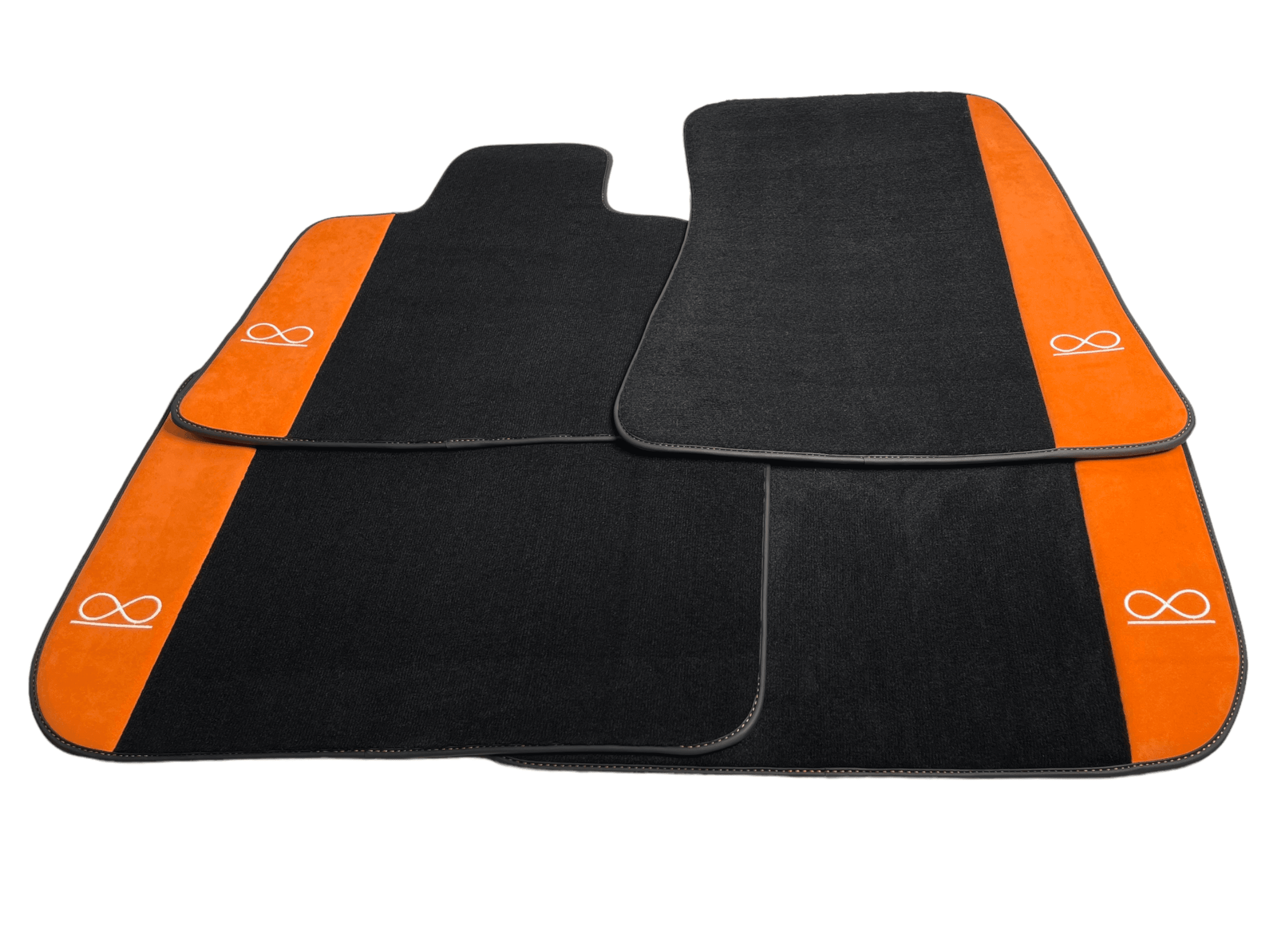 Black Floor Mats For Rolls Royce Shadow 1965-1977 With Orange Alcantara Leather - AutoWin