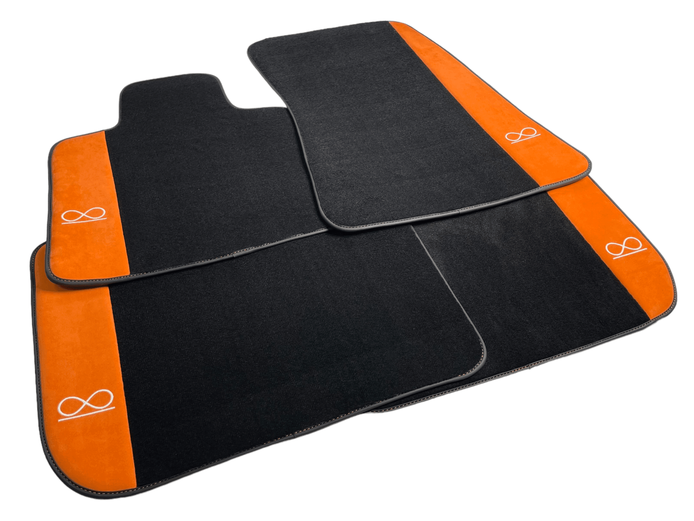Black Floor Mats For Rolls Royce Shadow 1965-1977 With Orange Alcantara Leather - AutoWin