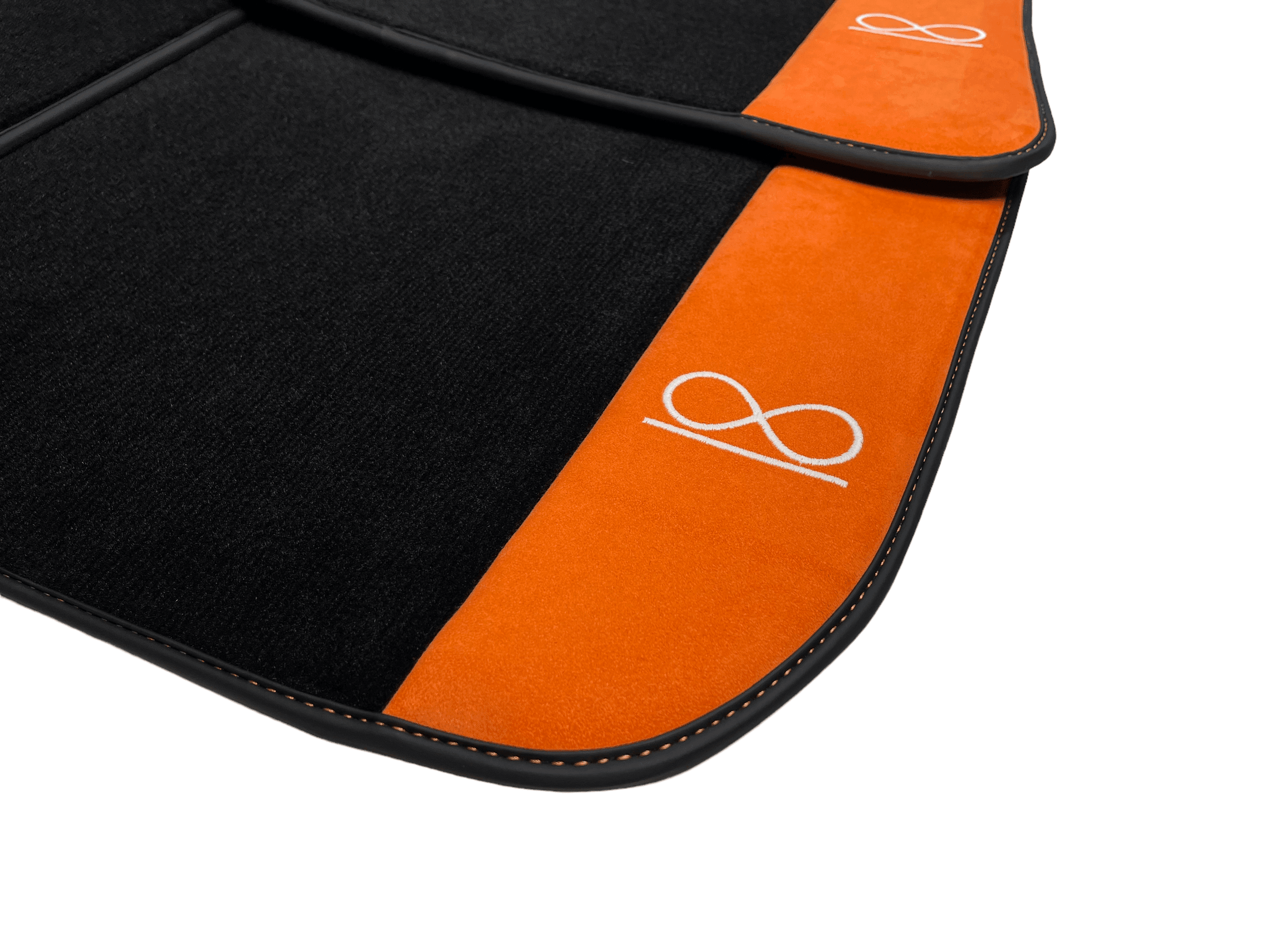 Black Floor Mats For Rolls Royce Shadow 1965-1977 With Orange Alcantara Leather - AutoWin