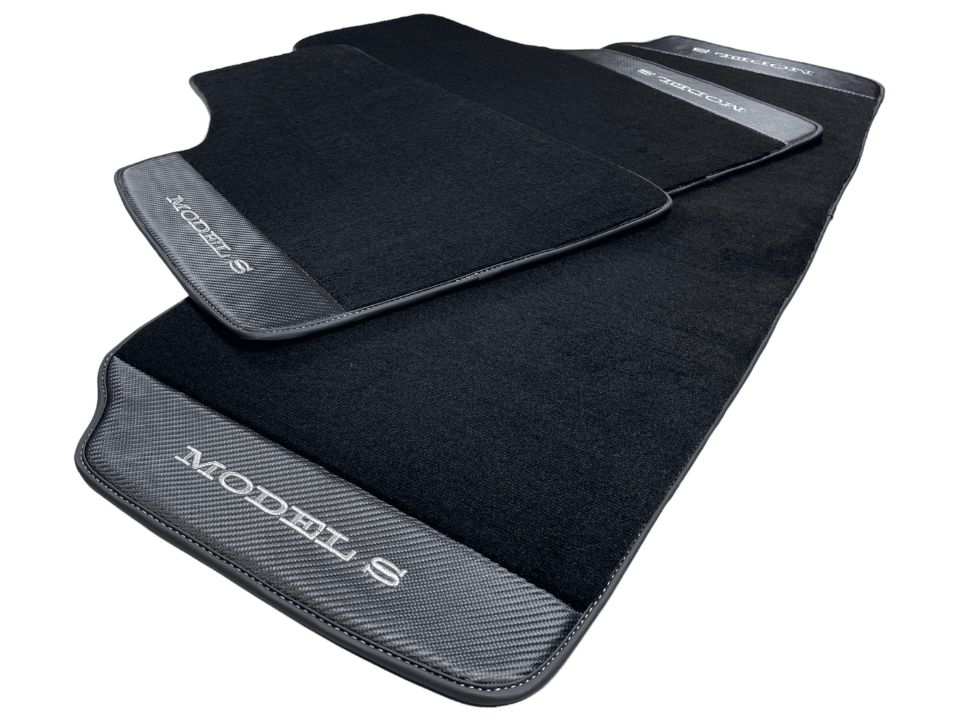 Black Floor Mats For Tesla Model S With Carbon Fiber Leather - AutoWin