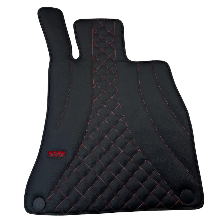 Black Leather Floor Mats For Mercedes Benz EQS-Class X296 (2022-2023) | ER56 Design - AutoWin