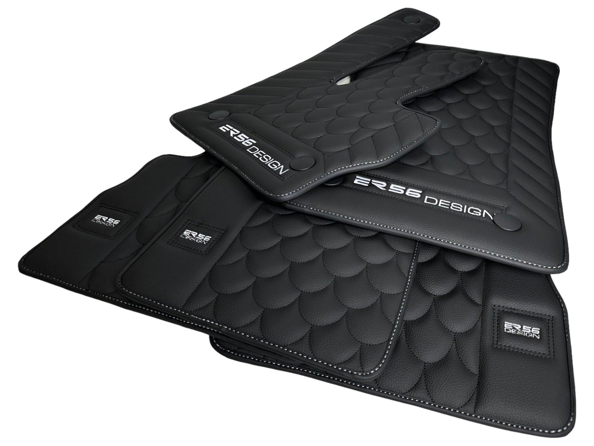Black Leather Floor Mats For Mercedes-Benz G Class 2019-2022 W463 ER56 Design - AutoWin