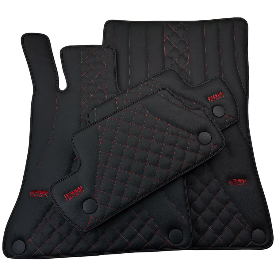 Black Leather Floor Mats For Mercedes Benz GLC-Class X253 SUV (2019-2023) Hybrid | ER56 Design - AutoWin