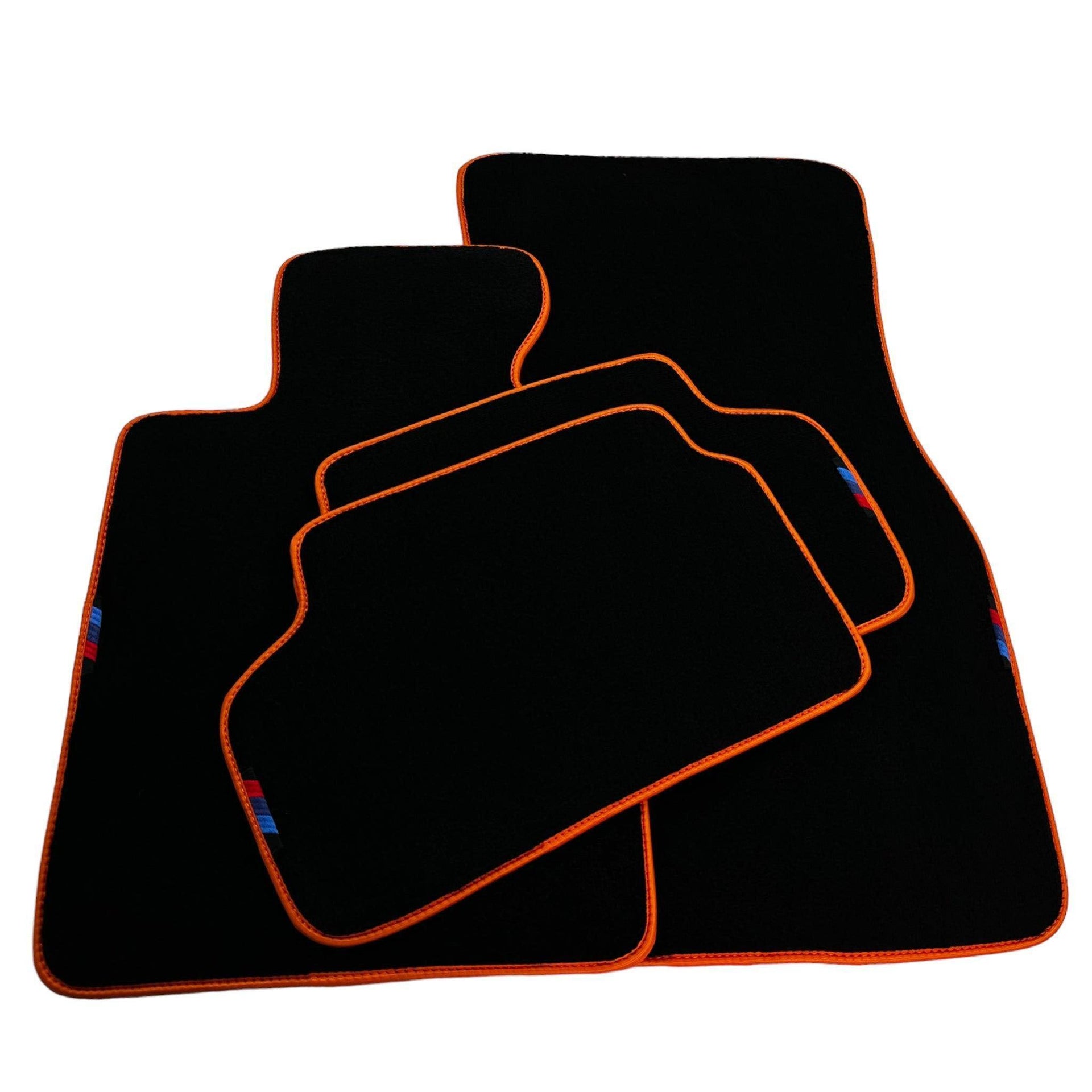 Black Mats For BMW 3 Series E30 4-doors Sedan | Orange Trim - AutoWin