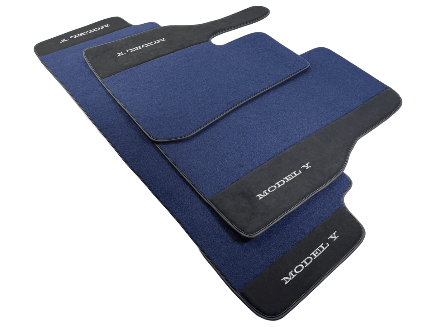 Dark Blue Floor Mats For Tesla Model Y With Alcantara Leather - AutoWin