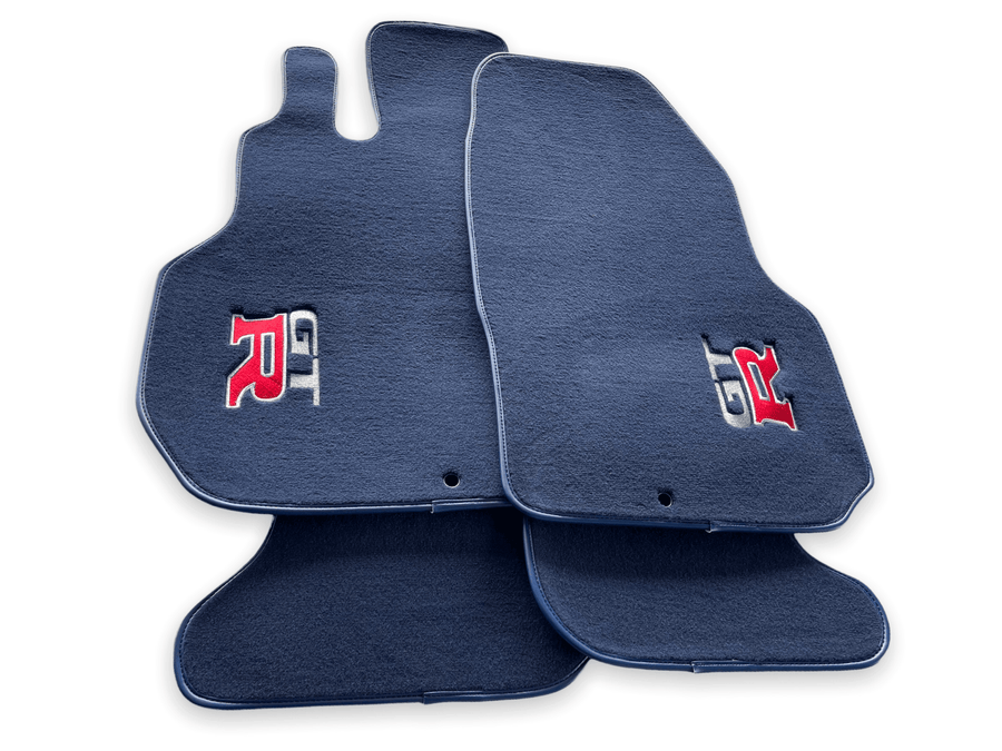 Floor Mats for Nissan GT-R Tailored Dark Blue Carpets Set With GTR Emblem - AutoWin