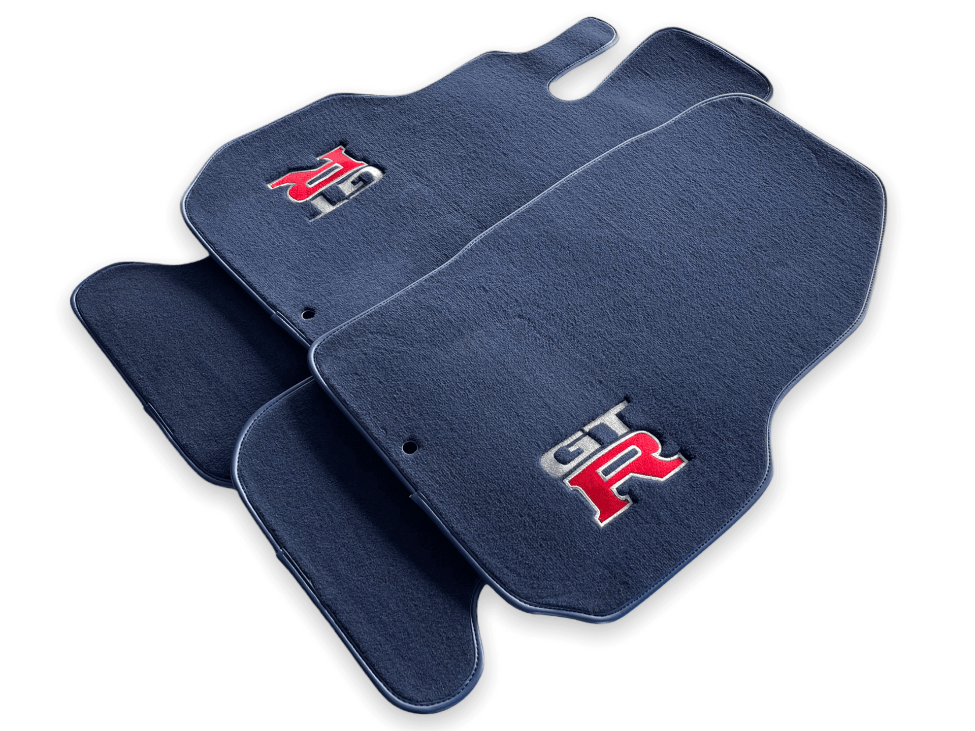 Floor Mats for Nissan GT-R Tailored Dark Blue Carpets Set With GTR Emblem - AutoWin