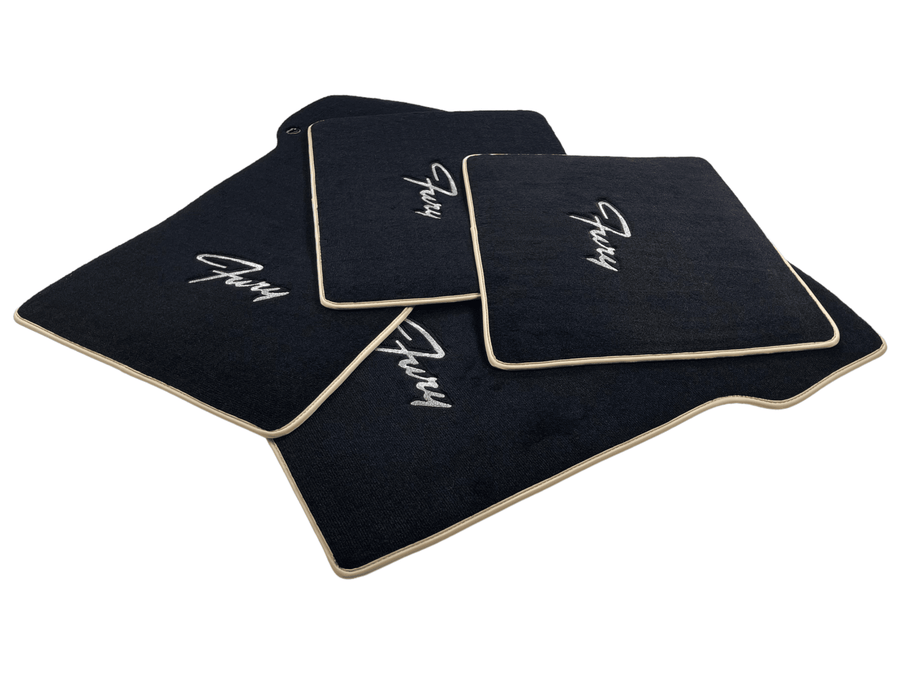 Floor Mats For Plymouth Fury 1957-1968 Black With Beige Trim - AutoWin