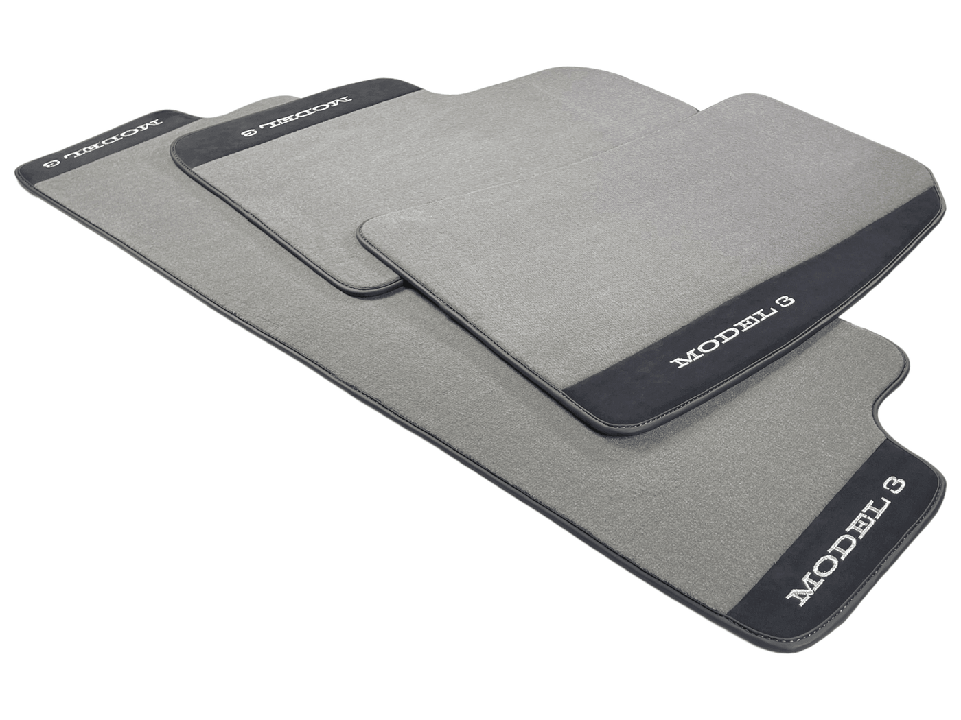 Gray Floor Mats For Tesla Model 3 With Alcantara Leather - AutoWin