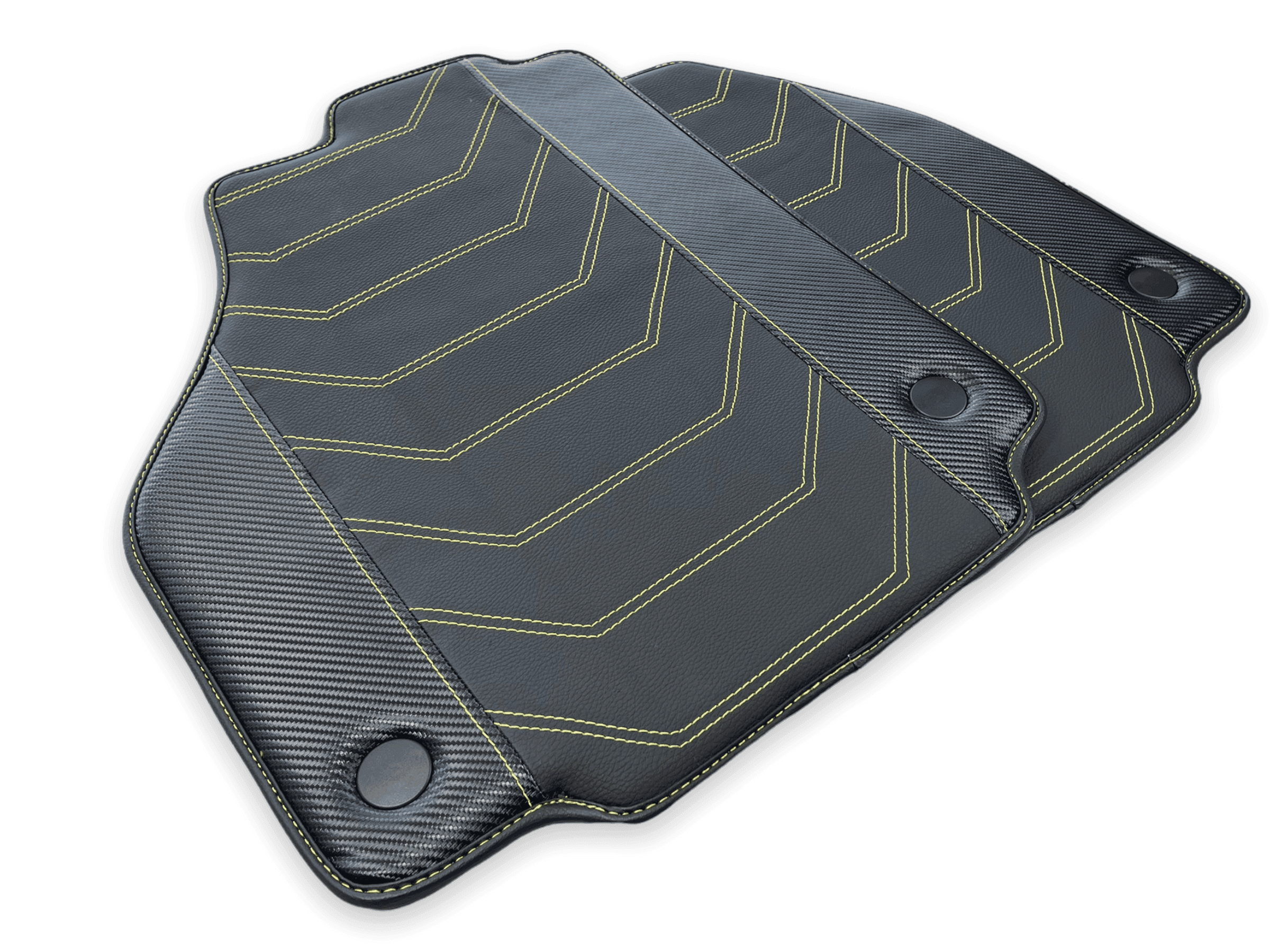 Leather Floor Mats For Ferrari 458 Italia 2009-2015 Black With Yellow Sewing - AutoWin