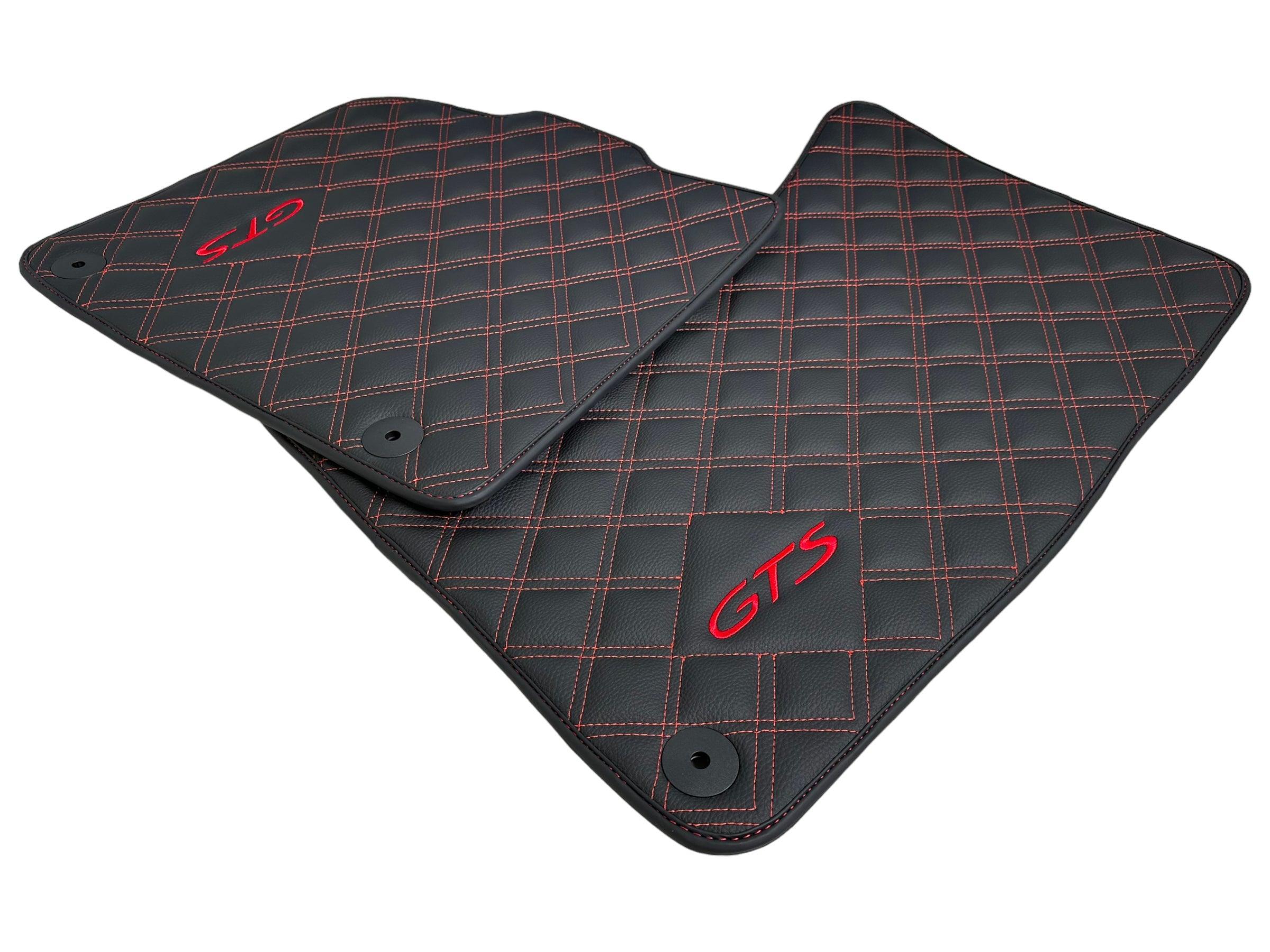 Leather Floor Mats for Porsche Cayenne GTS 2018-2023 Red Sewing - AutoWin
