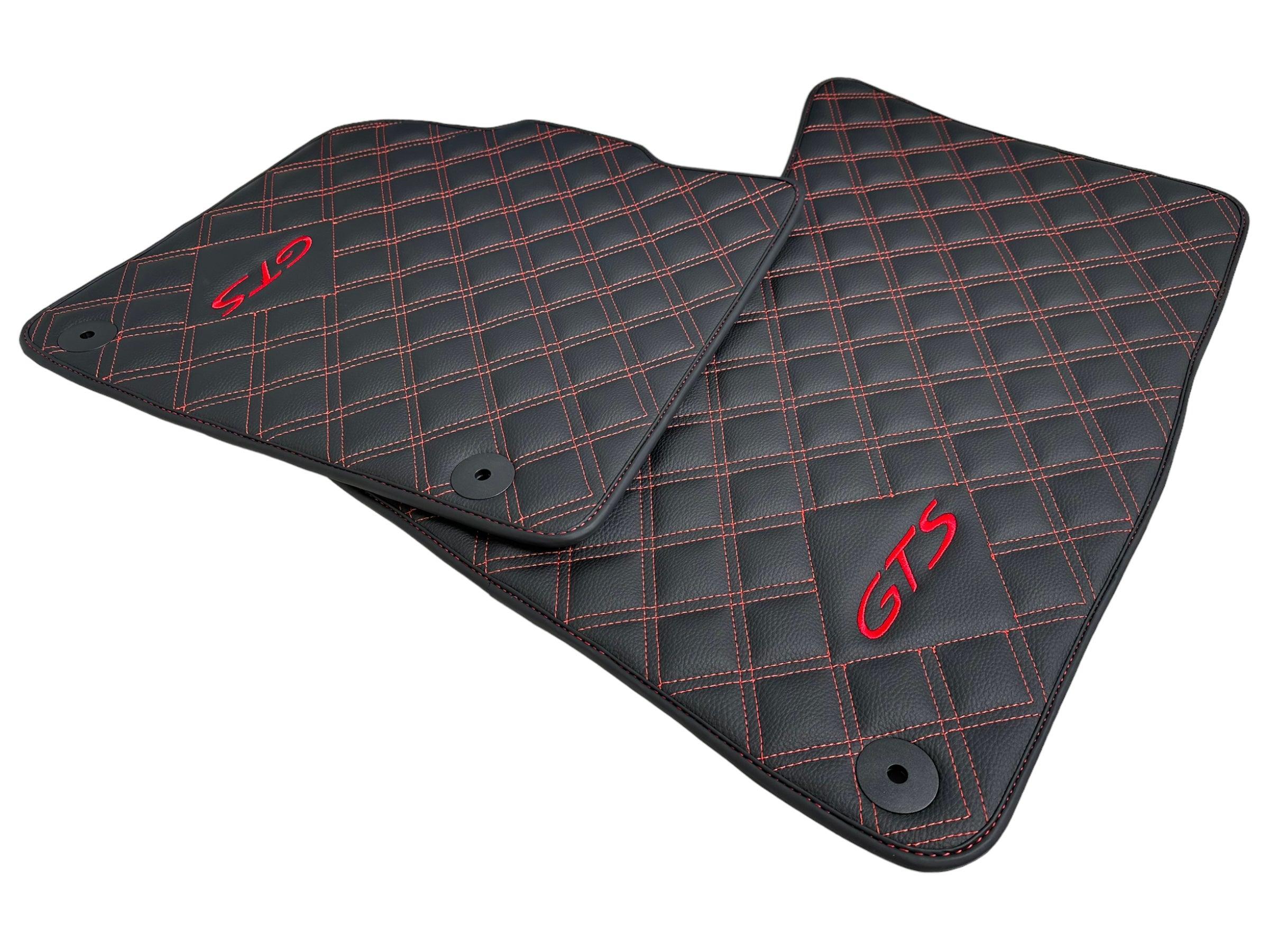 Leather Floor Mats for Porsche Cayenne GTS 2018-2023 Red Sewing - AutoWin