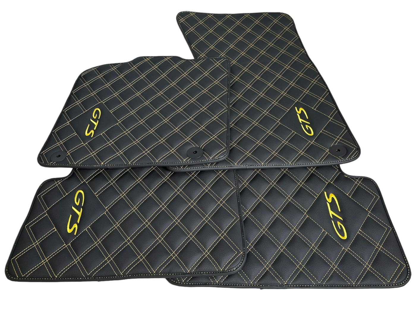 Leather Floor Mats for Porsche Cayenne GTS 2018-2023 Yellow Sewing - AutoWin