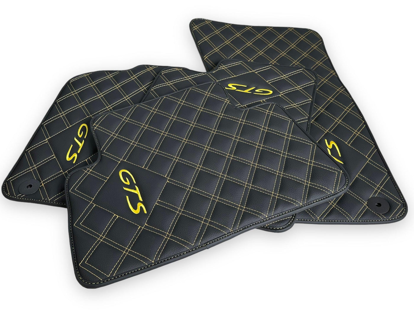 Leather Floor Mats for Porsche Panamera 2017-2023 971 Yellow Sewing - AutoWin