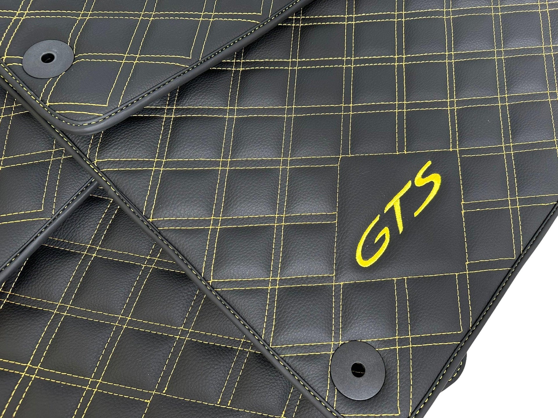 Leather Floor Mats for Porsche Panamera 2017-2023 971 Yellow Sewing - AutoWin