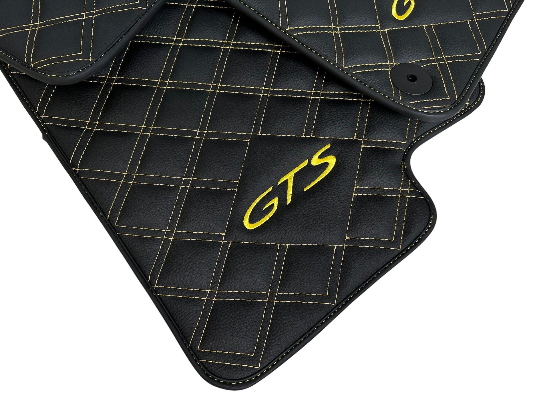 Leather Floor Mats for Porsche Panamera 2017-2023 971 Yellow Sewing - AutoWin