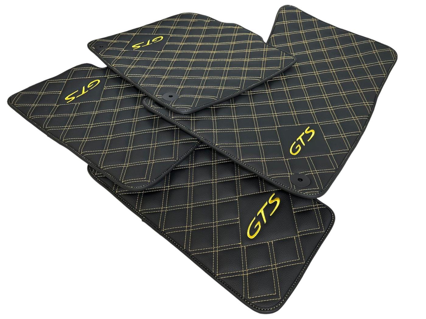 Leather Floor Mats for Porsche Panamera 2017-2023 971 Yellow Sewing - AutoWin