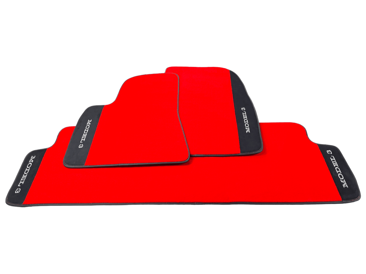 Red Floor Mats For Tesla Model 3 With Alcantara Leather - AutoWin